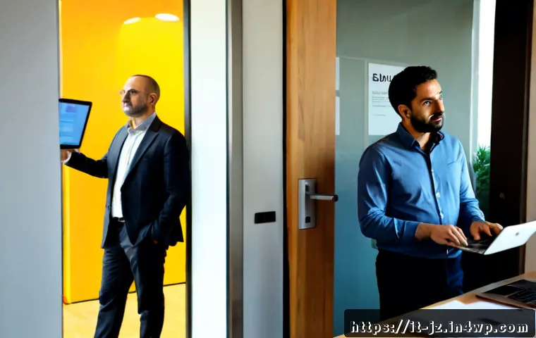 소셜 엔지니어링과 피싱의 차이점 - Photorealistic split-scene comparison: on the left, a friendly but suspicious stranger in smart casu...